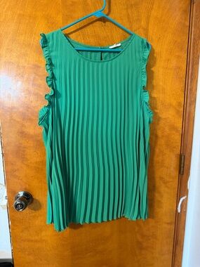 Maurices Green Sleeveless Pleated Ruffle-Trim Blouse